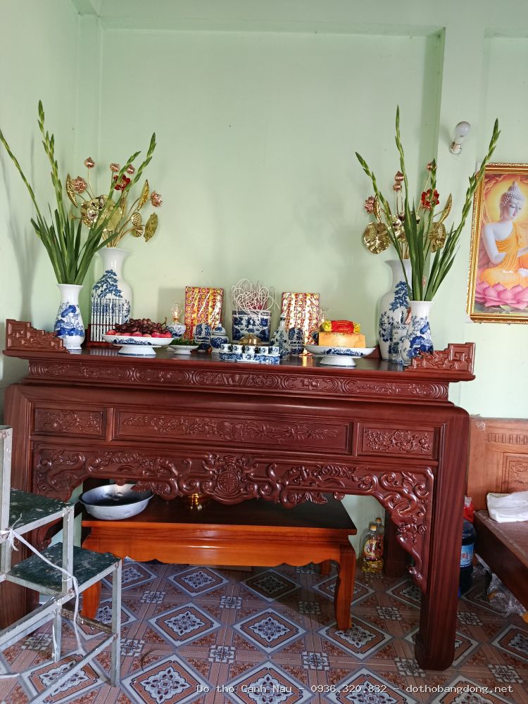 Bàn thờ đứng gỗ hương đá màu cánh gián mẫu Thiên Đức - Đồ thờ Sơn Vũ